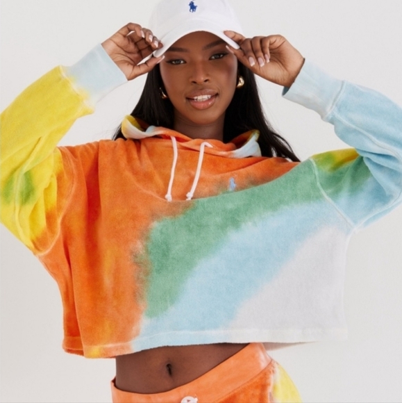 NWT• POLO Ralph Lauren Tie-Dye Cropped Hoodie - Picture 1 of 8